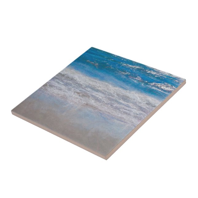Beach Themed Blue White Ocean Waves Nautical Ceramic Tile (Side)
