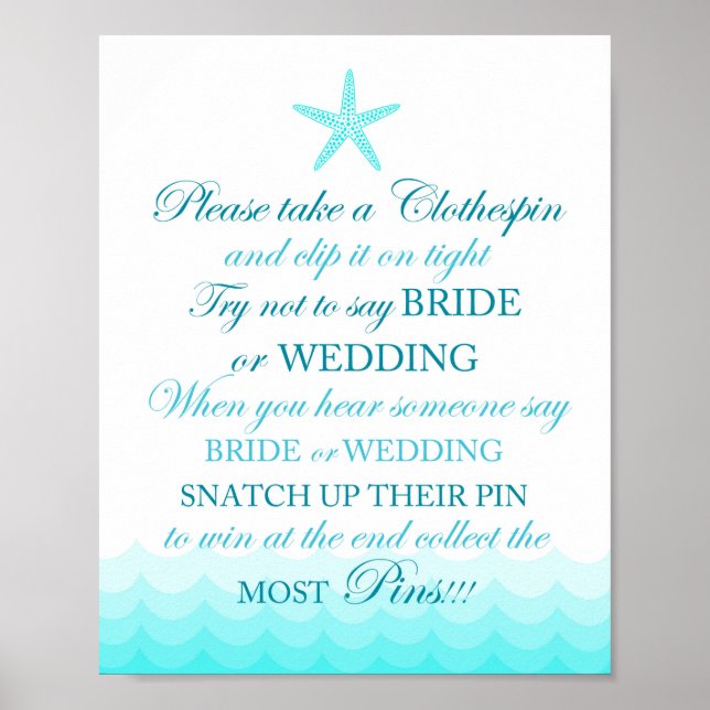 Beach themed bridal shower sign 8x10" (Front)