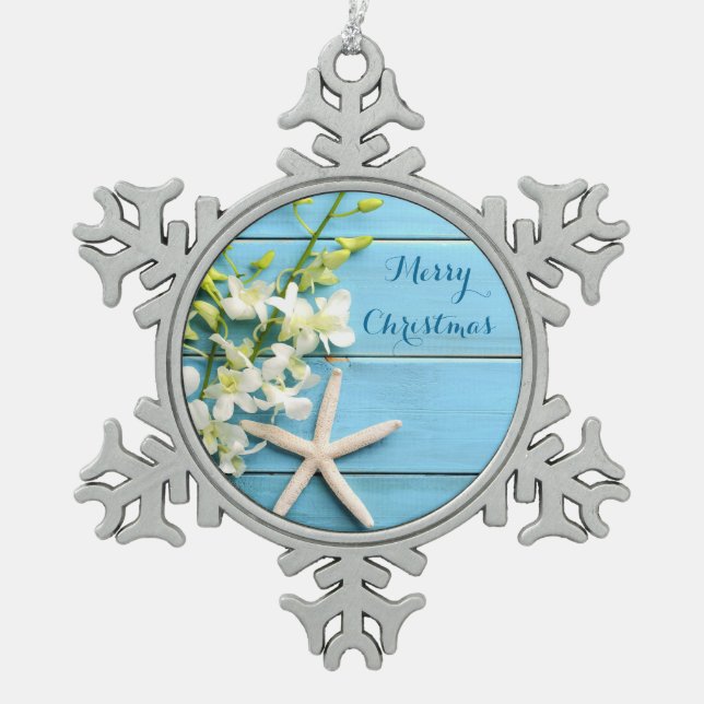 Beach Themed Christmas Ornaments Pewter Starfish (Front)