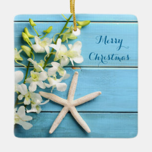 Beach Themed Christmas Ornaments Square Starfish