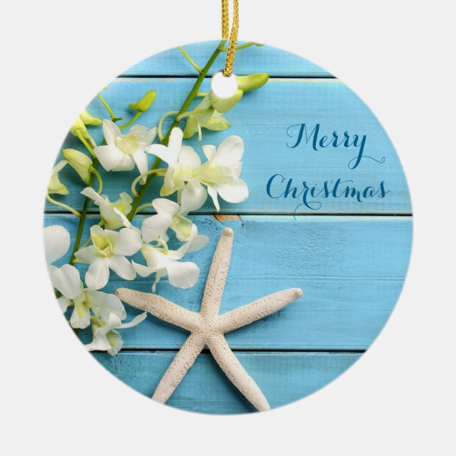 Beach Themed Christmas Ornaments Starfish Orchid (Front)