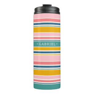 Beach Themed Color Stripes   Add Your Name Thermal Tumbler