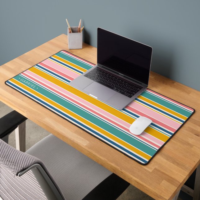 Beach Themed Colour Stripes | Add Your Name Desk Mat (Office 2)