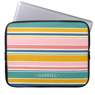 Beach Themed Colour Stripes   Add Your Name Laptop Sleeve