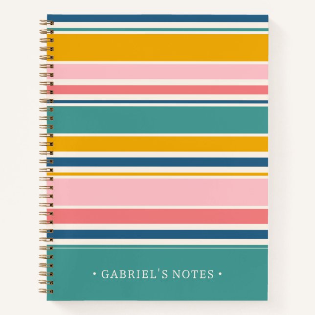 Beach Themed Colour Stripes | Add Your Name Notebook (Front)
