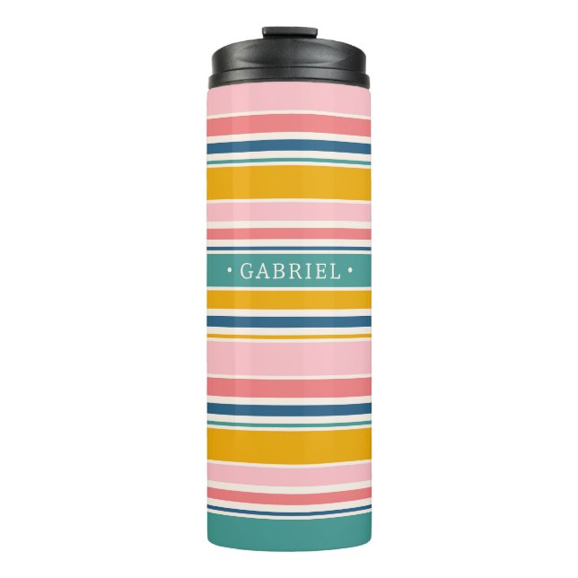 Beach Themed Colour Stripes | Add Your Name Thermal Tumbler (Front)
