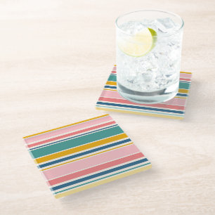Beach Themed Colour Stripes Glass Coaster