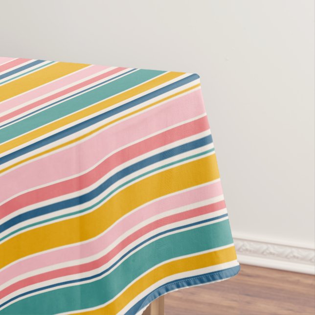 Beach Themed Colour Stripes Tablecloth (In Situ)