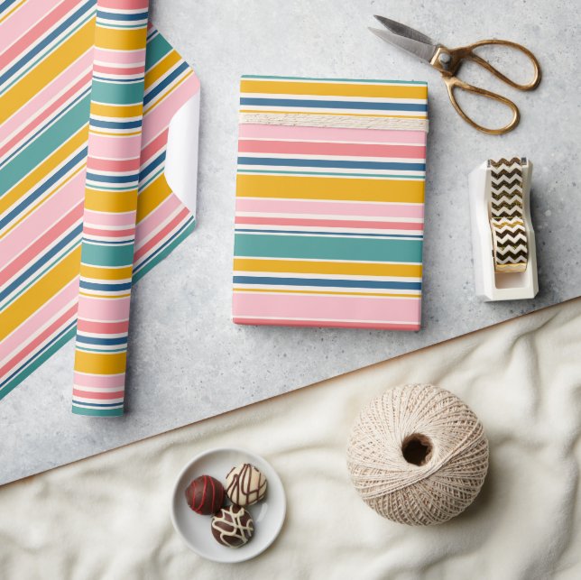 Beach Themed Colour Stripes Wrapping Paper (Crafts)