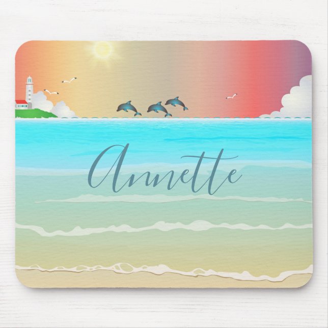 Beach Themed Dolphin Mouse Pad  (Front)