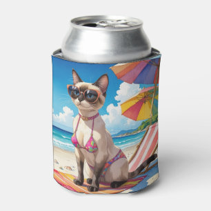 Beach themed for Siamese Cat lovers Can Cooler