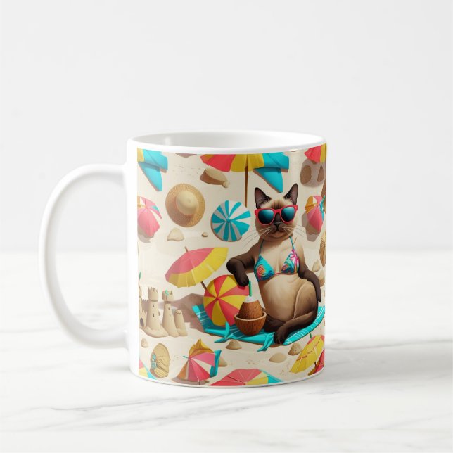  Beach themed for Siamese Cat Lovers Party Coffee Mug (Left)