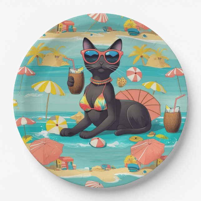  Beach themed for Siamese Cat Lovers Party Paper Plate (Front)