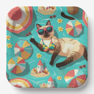 Beach themed for Siamese Cat Lovers Party Paper Plate