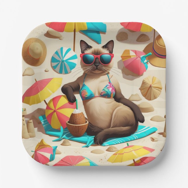  Beach themed for Siamese Cat Lovers Party Paper Plate (Front)
