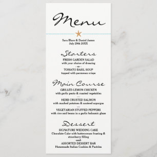 Beach themed Menu Cards - Wedding Menus - Starfish