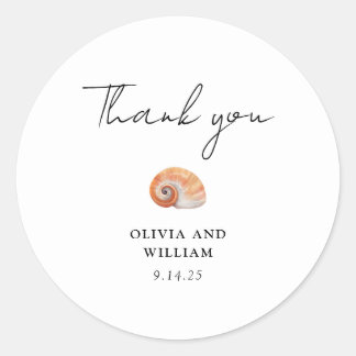 Beach themed modern minimalist wedding  classic round sticker