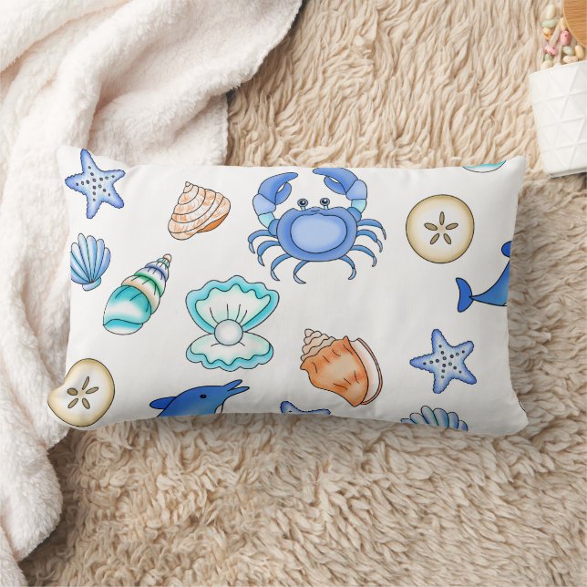 Beach Themed Oceanic Art Lumbar Cushion (Blanket)