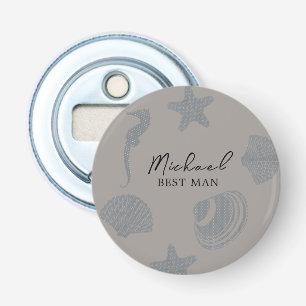 Beach Themed "Our Wedding Day" with Shells Bottle Opener