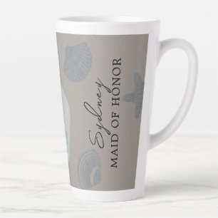 Beach Themed "Our Wedding Day" with Shells Latte Mug
