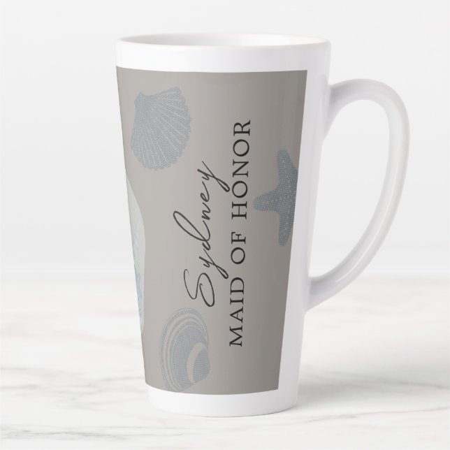 Beach Themed "Our Wedding Day" with Shells Latte Mug (Right)
