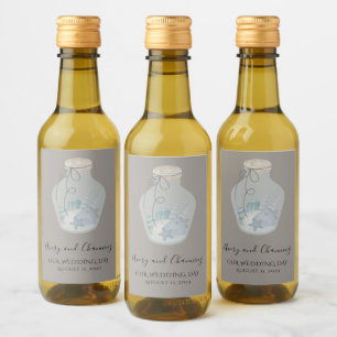 Beach Themed "Our Wedding Day" with Shells Mini Wine Label