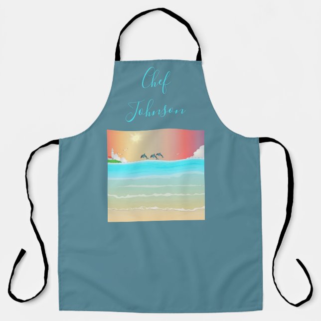 Beach Themed  Personalised Apron with Dolphins (Front)