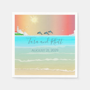 Beach Themed Personalised Wedding Paper Napkins