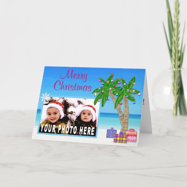 Beach Themed PHOTO Insert Christmas Cards (Front)