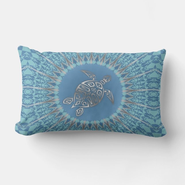 Beach Themed Sacred Turtle Lumbar Cushion (Front)