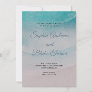 Beach Themed Sand and Water Wedding Invitation
