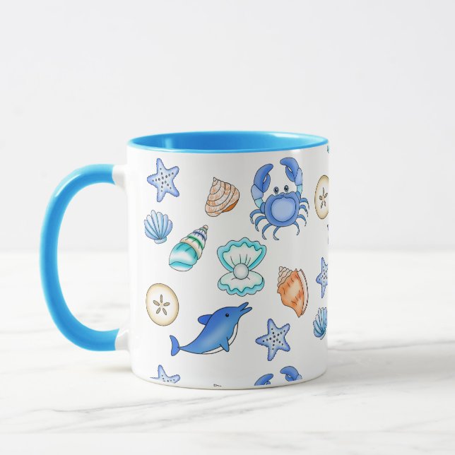 Beach Themed Sea Creatures Mug (Left)