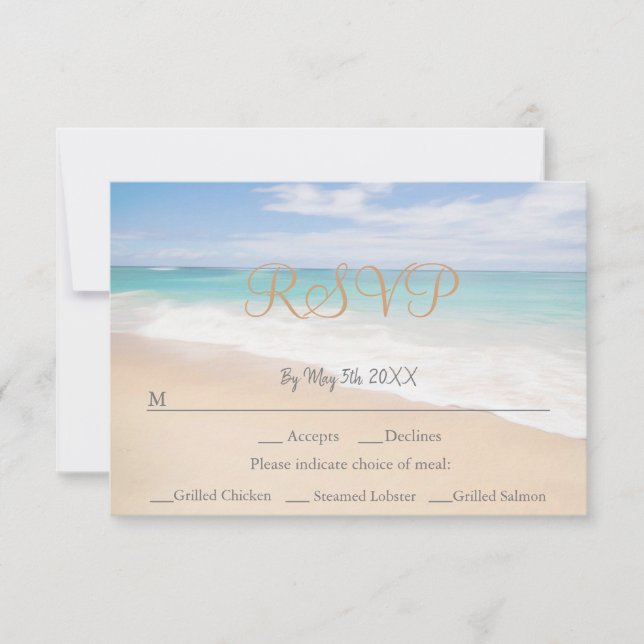 Beach Themed Seaside Wedding RSVP Card (Front)
