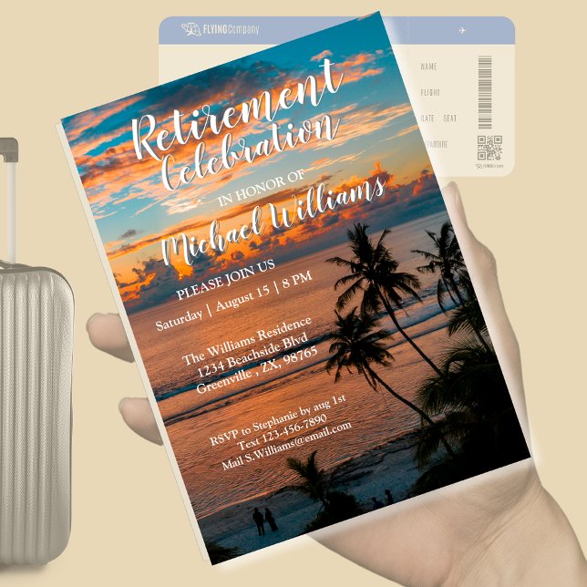 Beach Themed Sunset Palm Trees Retirement Party   Invitation (Creator Uploaded)