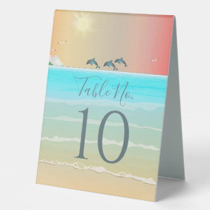 Beach Themed Table Number Cards with Dolphins