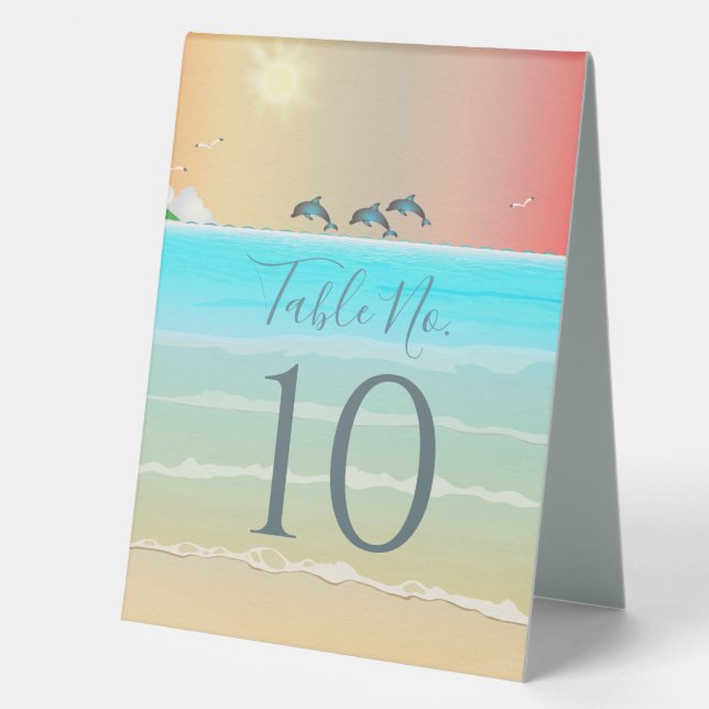 Beach Themed Table Number Cards with Dolphins (Front)
