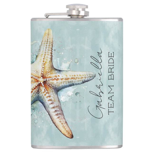 Beach Themed Team Bride Hip Flask (Front)