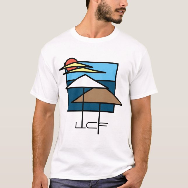 Beach Themed Tee Shirt, Mens Black (Front)