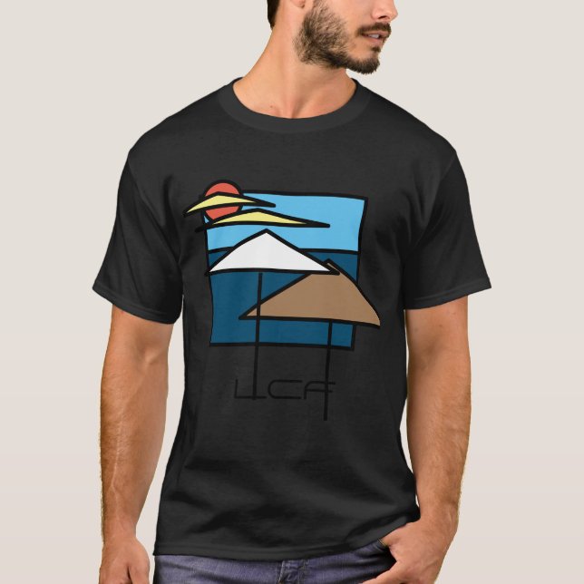 Beach Themed Tee Shirt, Mens Black (Front)