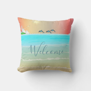 Beach Themed Throw Pillow with Dolphins