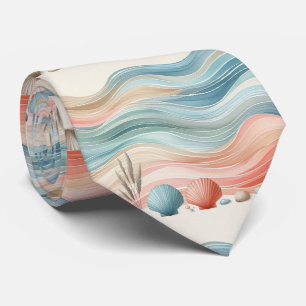 Beach Themed Watercolor Stripes Neck Tie