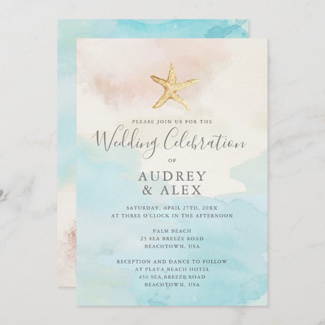 Beach Themed Wedding Invitation (Front/Back)