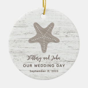 Beach Themed Wedding Wood Grain Ceramic Ornament