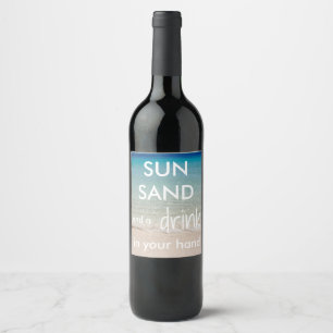 Beach Themed Wine Bottle Labels with Quote