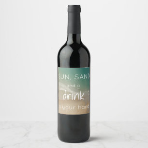Beach Themed Wine Bottle Labels with Quote
