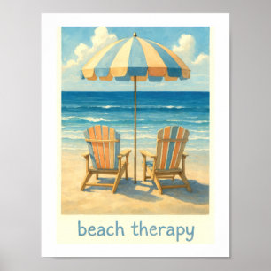 Beach Therapy Watercolor Umbrella Adirondack Chair Poster