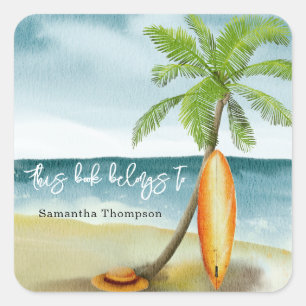 Beach - this book belongs to square sticker