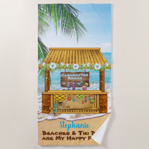 Beach Tiki Bar Blue Tropical Landscape Painting Towel