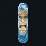 Beach Tiki Wave Blue Monogram Skateboard<br><div class="desc">Catch some street waves with this beach tropical island tiki. Skateboarders will love  getting  on their board and hitting  the pavement,  sidewalk or half pipes. Unique wave background with fun tiki.</div>
