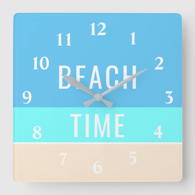 Beach Time Modern Vacation Home Blue Template Square Wall Clock (Front)